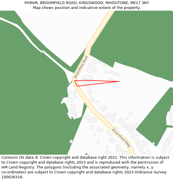 PAMAR, BROOMFIELD ROAD, KINGSWOOD, MAIDSTONE, ME17 3NY: Location map and indicative extent of plot