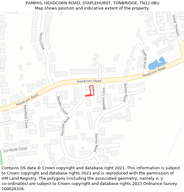 PAMPAS, HEADCORN ROAD, STAPLEHURST, TONBRIDGE, TN12 0BU: Location map and indicative extent of plot