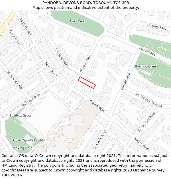 PANDORA, DEVONS ROAD, TORQUAY, TQ1 3PR: Location map and indicative extent of plot