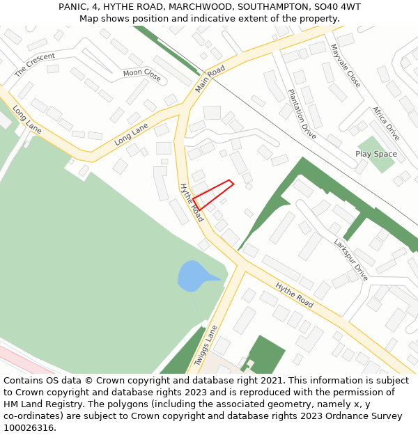 PANIC, 4, HYTHE ROAD, MARCHWOOD, SOUTHAMPTON, SO40 4WT: Location map and indicative extent of plot