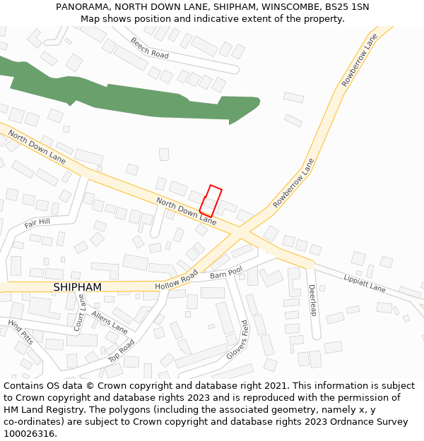 PANORAMA, NORTH DOWN LANE, SHIPHAM, WINSCOMBE, BS25 1SN: Location map and indicative extent of plot