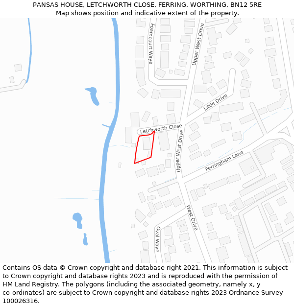 PANSAS HOUSE, LETCHWORTH CLOSE, FERRING, WORTHING, BN12 5RE: Location map and indicative extent of plot