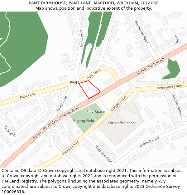 PANT FARMHOUSE, PANT LANE, MARFORD, WREXHAM, LL12 8SE: Location map and indicative extent of plot