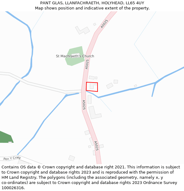 PANT GLAS, LLANFACHRAETH, HOLYHEAD, LL65 4UY: Location map and indicative extent of plot
