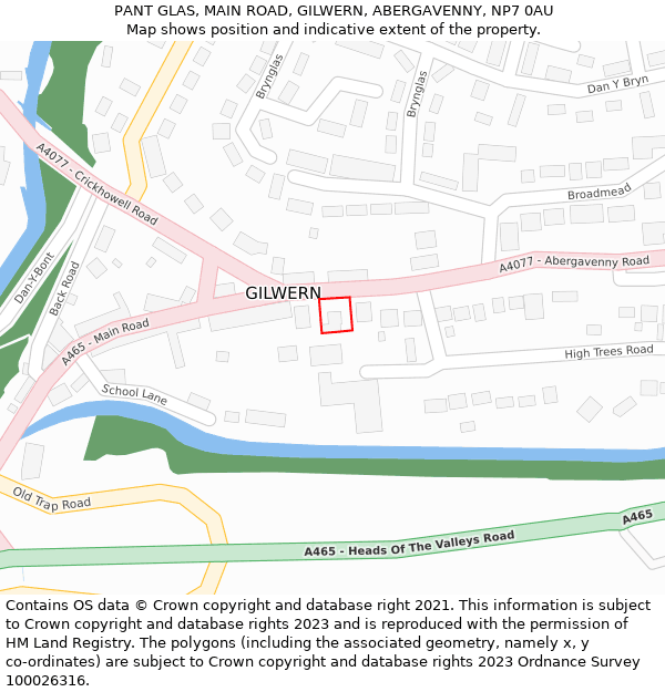 PANT GLAS, MAIN ROAD, GILWERN, ABERGAVENNY, NP7 0AU: Location map and indicative extent of plot