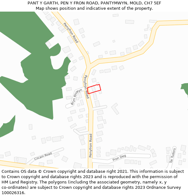 PANT Y GARTH, PEN Y FRON ROAD, PANTYMWYN, MOLD, CH7 5EF: Location map and indicative extent of plot