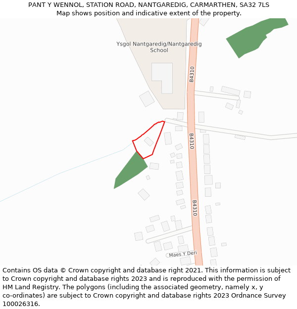 PANT Y WENNOL, STATION ROAD, NANTGAREDIG, CARMARTHEN, SA32 7LS: Location map and indicative extent of plot