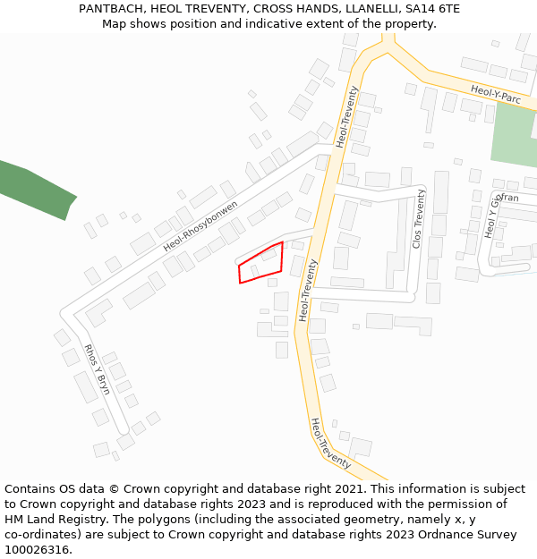 PANTBACH, HEOL TREVENTY, CROSS HANDS, LLANELLI, SA14 6TE: Location map and indicative extent of plot