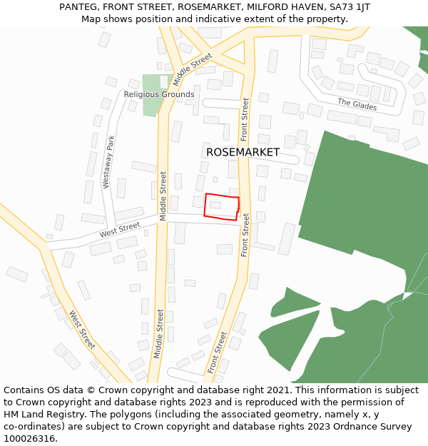 PANTEG, FRONT STREET, ROSEMARKET, MILFORD HAVEN, SA73 1JT: Location map and indicative extent of plot