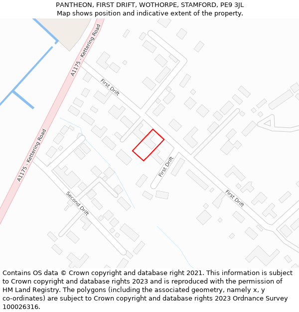 PANTHEON, FIRST DRIFT, WOTHORPE, STAMFORD, PE9 3JL: Location map and indicative extent of plot