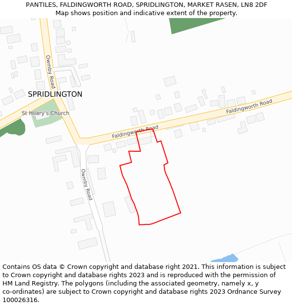 PANTILES, FALDINGWORTH ROAD, SPRIDLINGTON, MARKET RASEN, LN8 2DF: Location map and indicative extent of plot