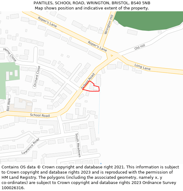 PANTILES, SCHOOL ROAD, WRINGTON, BRISTOL, BS40 5NB: Location map and indicative extent of plot