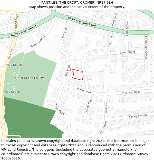 PANTILES, THE CROFT, CROMER, NR27 9EH: Location map and indicative extent of plot