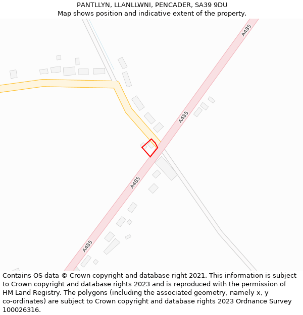 PANTLLYN, LLANLLWNI, PENCADER, SA39 9DU: Location map and indicative extent of plot