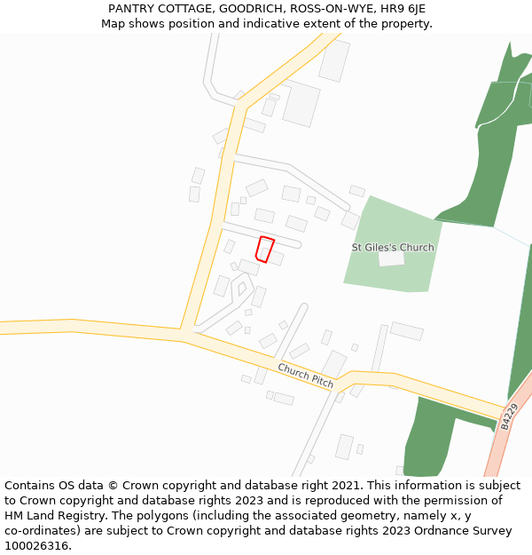PANTRY COTTAGE, GOODRICH, ROSS-ON-WYE, HR9 6JE: Location map and indicative extent of plot