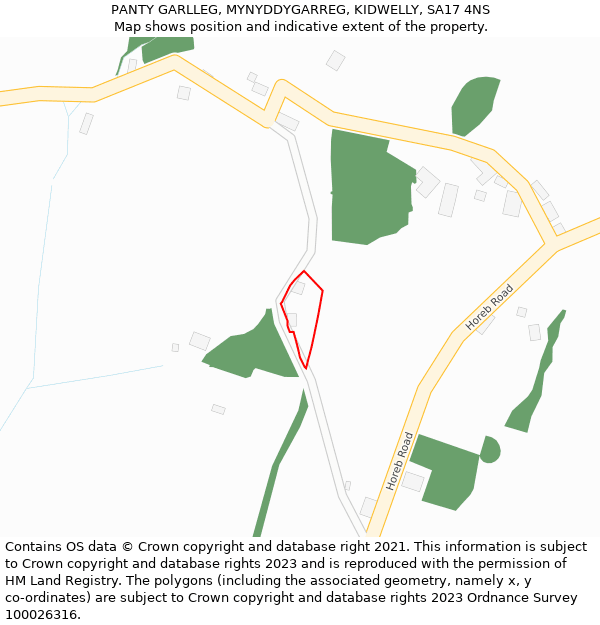 PANTY GARLLEG, MYNYDDYGARREG, KIDWELLY, SA17 4NS: Location map and indicative extent of plot