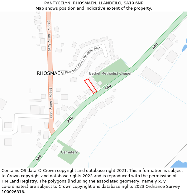 PANTYCELYN, RHOSMAEN, LLANDEILO, SA19 6NP: Location map and indicative extent of plot