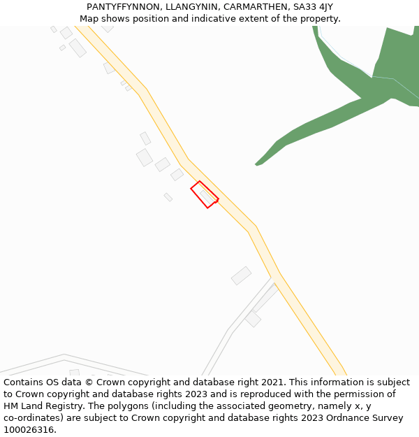 PANTYFFYNNON, LLANGYNIN, CARMARTHEN, SA33 4JY: Location map and indicative extent of plot