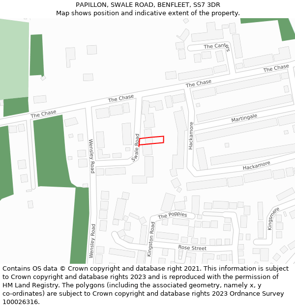 PAPILLON, SWALE ROAD, BENFLEET, SS7 3DR: Location map and indicative extent of plot