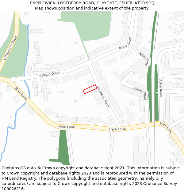 PAPPLEWICK, LOSEBERRY ROAD, CLAYGATE, ESHER, KT10 9DQ: Location map and indicative extent of plot