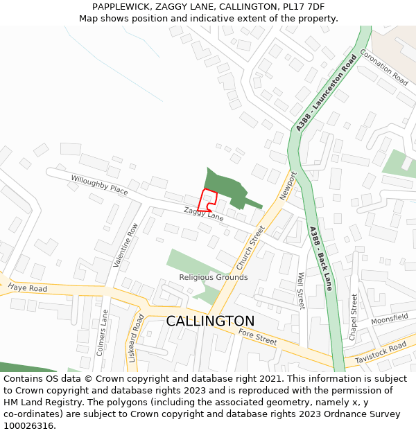 PAPPLEWICK, ZAGGY LANE, CALLINGTON, PL17 7DF: Location map and indicative extent of plot