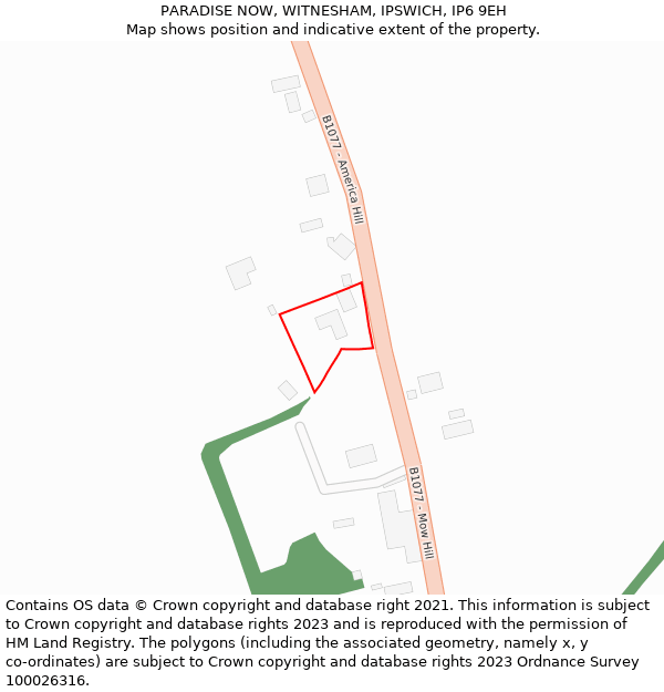 PARADISE NOW, WITNESHAM, IPSWICH, IP6 9EH: Location map and indicative extent of plot