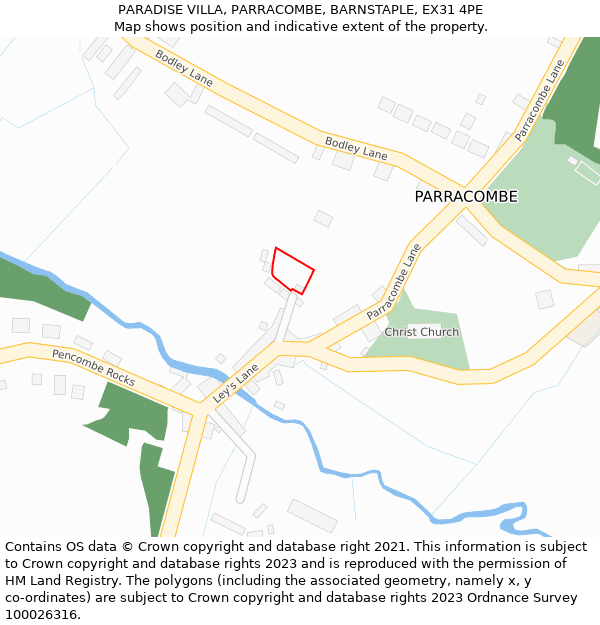 PARADISE VILLA, PARRACOMBE, BARNSTAPLE, EX31 4PE: Location map and indicative extent of plot