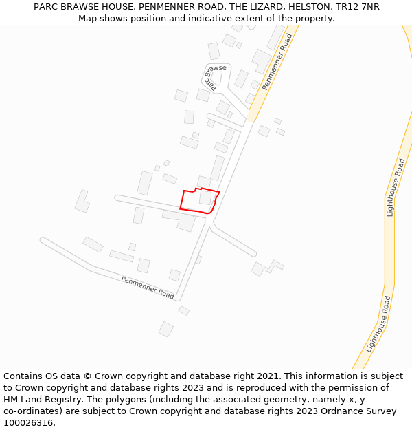 PARC BRAWSE HOUSE, PENMENNER ROAD, THE LIZARD, HELSTON, TR12 7NR: Location map and indicative extent of plot