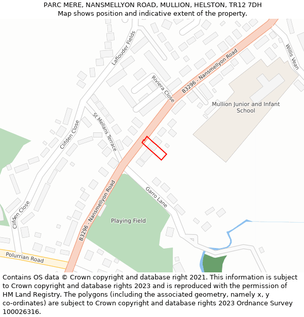 PARC MERE, NANSMELLYON ROAD, MULLION, HELSTON, TR12 7DH: Location map and indicative extent of plot