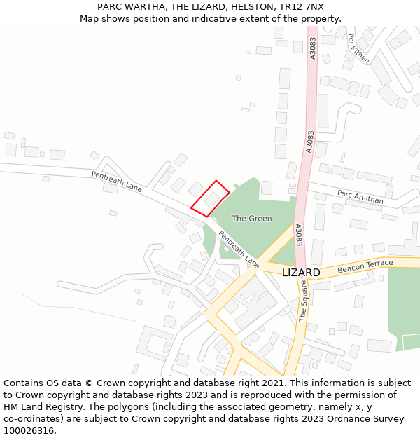 PARC WARTHA, THE LIZARD, HELSTON, TR12 7NX: Location map and indicative extent of plot