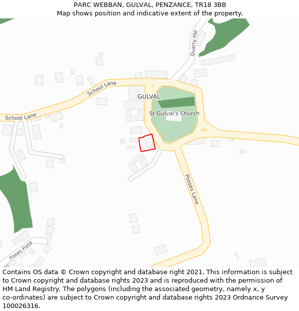 PARC WEBBAN, GULVAL, PENZANCE, TR18 3BB: Location map and indicative extent of plot