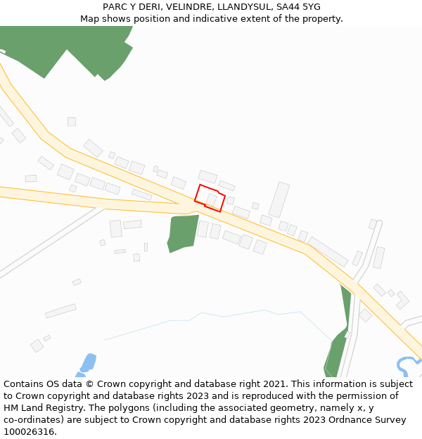 PARC Y DERI, VELINDRE, LLANDYSUL, SA44 5YG: Location map and indicative extent of plot