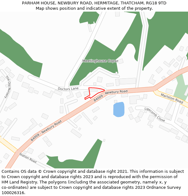 PARHAM HOUSE, NEWBURY ROAD, HERMITAGE, THATCHAM, RG18 9TD: Location map and indicative extent of plot