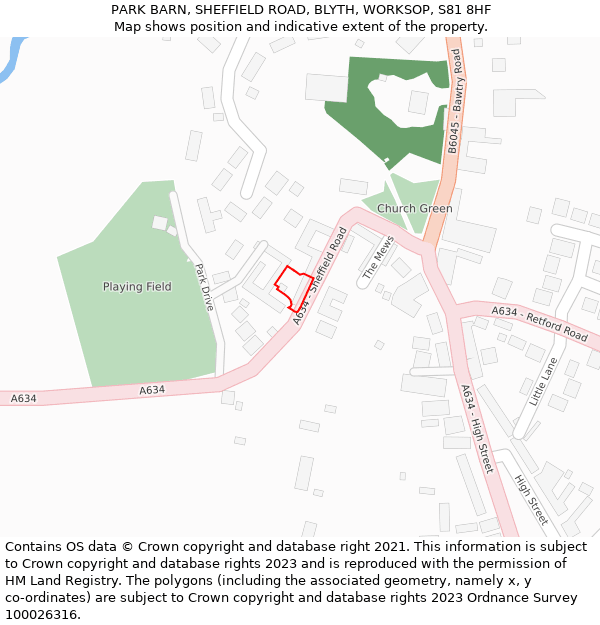 PARK BARN, SHEFFIELD ROAD, BLYTH, WORKSOP, S81 8HF: Location map and indicative extent of plot