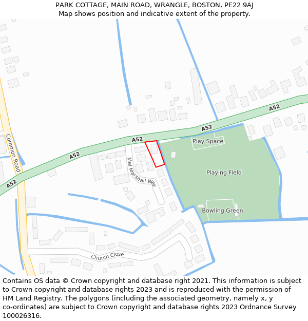 PARK COTTAGE, MAIN ROAD, WRANGLE, BOSTON, PE22 9AJ: Location map and indicative extent of plot