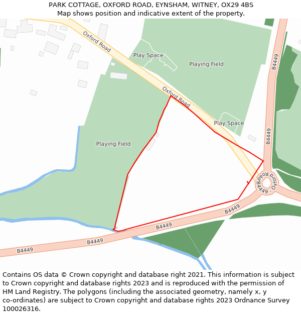 PARK COTTAGE, OXFORD ROAD, EYNSHAM, WITNEY, OX29 4BS: Location map and indicative extent of plot