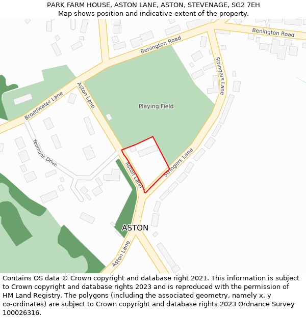 PARK FARM HOUSE, ASTON LANE, ASTON, STEVENAGE, SG2 7EH: Location map and indicative extent of plot