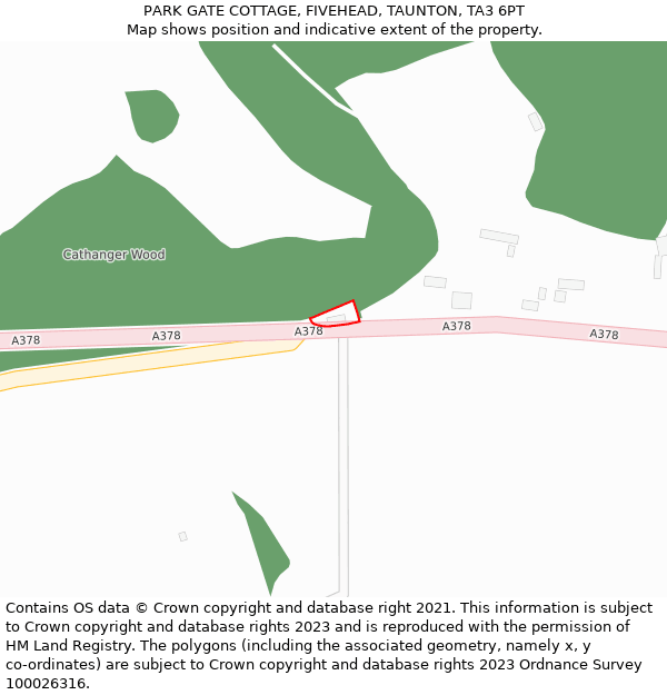 PARK GATE COTTAGE, FIVEHEAD, TAUNTON, TA3 6PT: Location map and indicative extent of plot