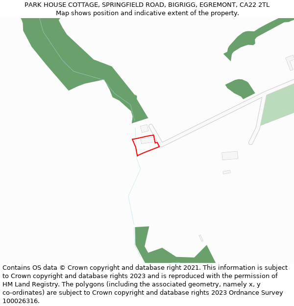 PARK HOUSE COTTAGE, SPRINGFIELD ROAD, BIGRIGG, EGREMONT, CA22 2TL: Location map and indicative extent of plot