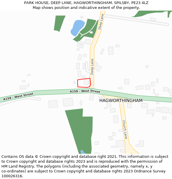 PARK HOUSE, DEEP LANE, HAGWORTHINGHAM, SPILSBY, PE23 4LZ: Location map and indicative extent of plot