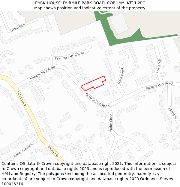 PARK HOUSE, FAIRMILE PARK ROAD, COBHAM, KT11 2PG: Location map and indicative extent of plot