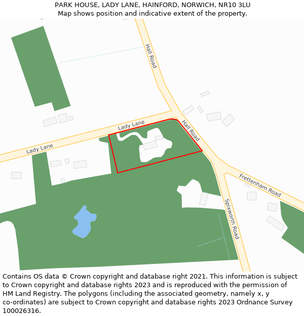 PARK HOUSE, LADY LANE, HAINFORD, NORWICH, NR10 3LU: Location map and indicative extent of plot