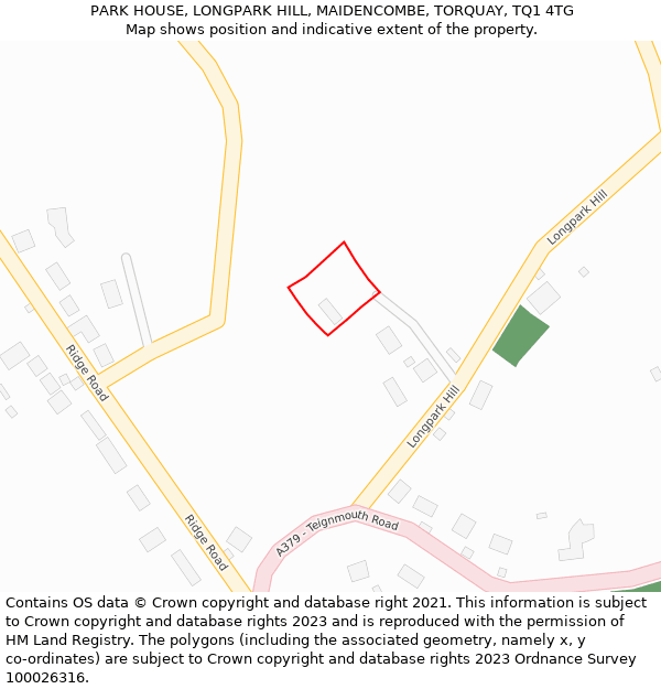 PARK HOUSE, LONGPARK HILL, MAIDENCOMBE, TORQUAY, TQ1 4TG: Location map and indicative extent of plot