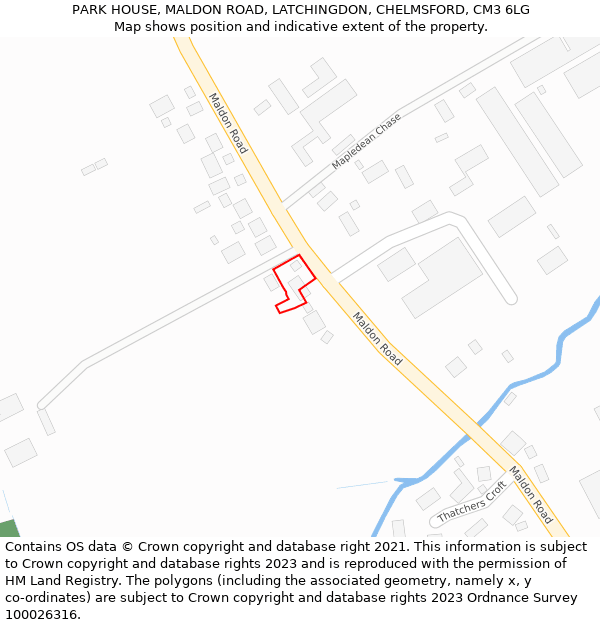 PARK HOUSE, MALDON ROAD, LATCHINGDON, CHELMSFORD, CM3 6LG: Location map and indicative extent of plot