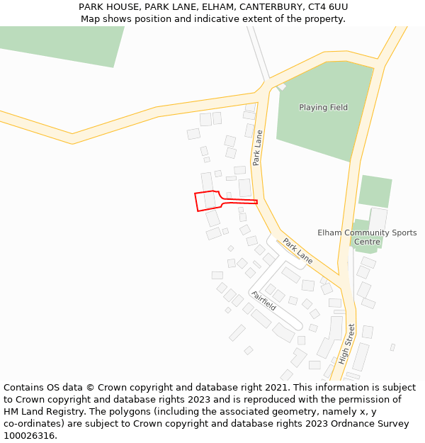 PARK HOUSE, PARK LANE, ELHAM, CANTERBURY, CT4 6UU: Location map and indicative extent of plot