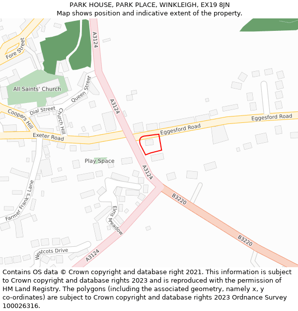PARK HOUSE, PARK PLACE, WINKLEIGH, EX19 8JN: Location map and indicative extent of plot