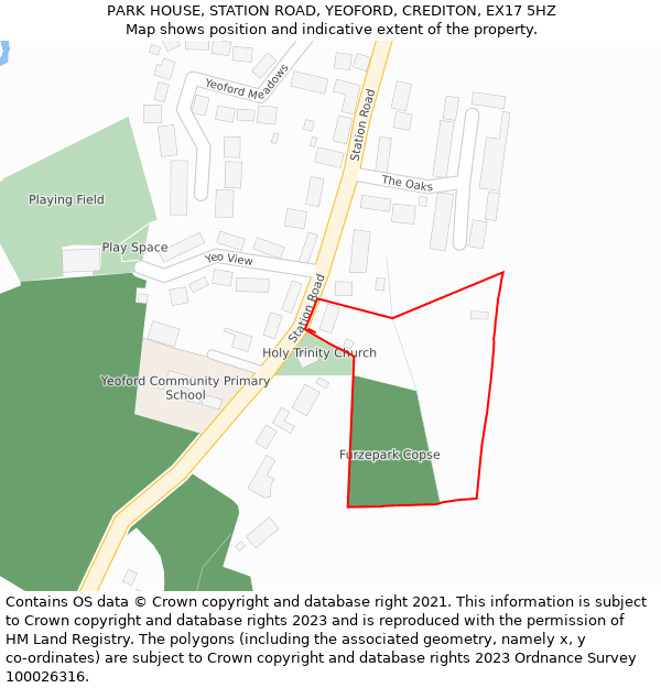 PARK HOUSE, STATION ROAD, YEOFORD, CREDITON, EX17 5HZ: Location map and indicative extent of plot