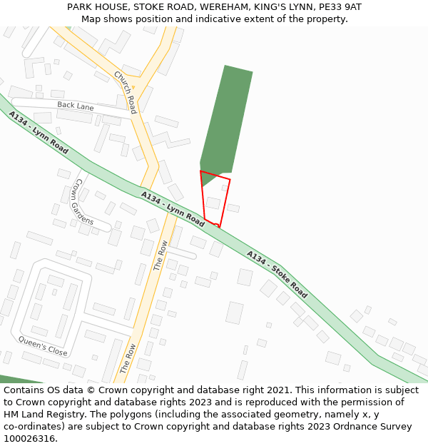 PARK HOUSE, STOKE ROAD, WEREHAM, KING'S LYNN, PE33 9AT: Location map and indicative extent of plot