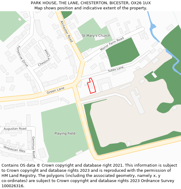 PARK HOUSE, THE LANE, CHESTERTON, BICESTER, OX26 1UX: Location map and indicative extent of plot