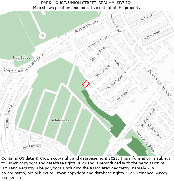 PARK HOUSE, UNION STREET, SEAHAM, SR7 7QH: Location map and indicative extent of plot